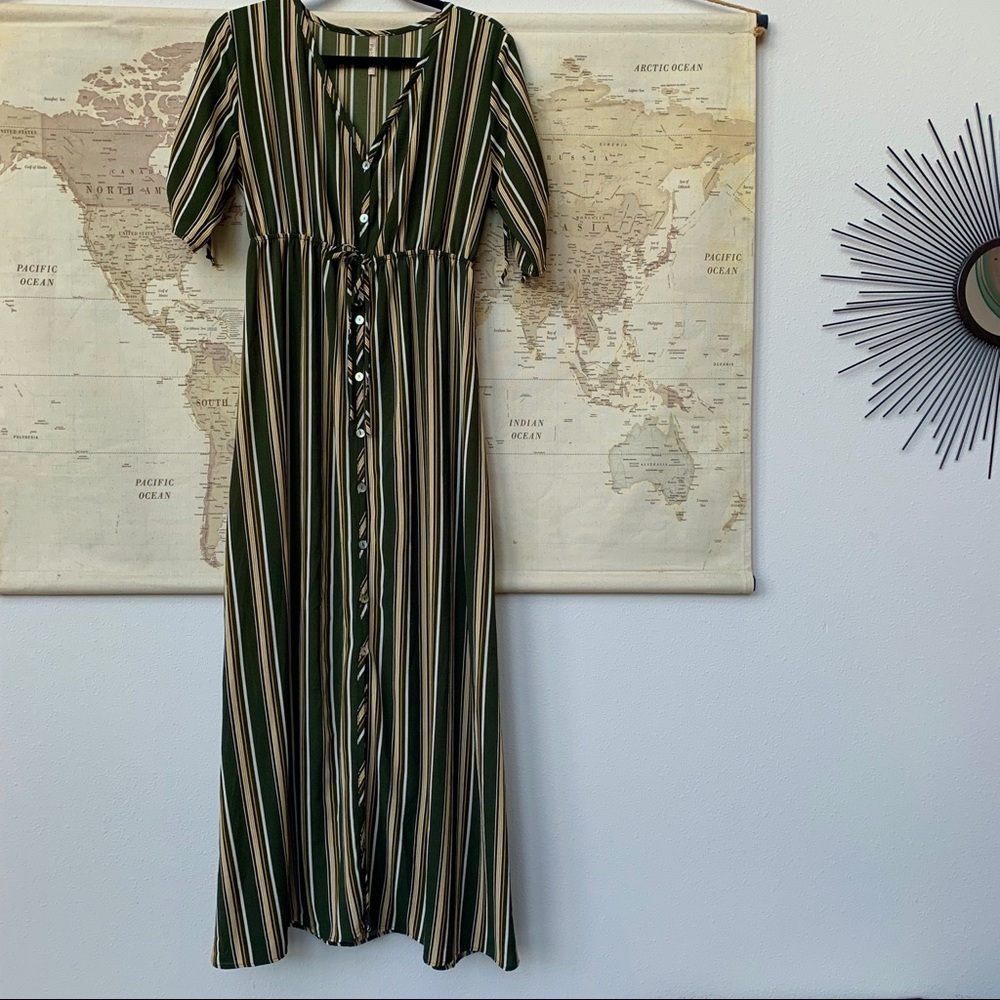Paolino button up 3/4 sleeve striped maxi dress